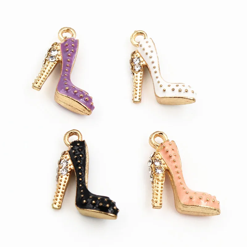 4pcs Oil Dripping Charms Pendant 14x16mm High Heels Shoes DIY Jewelry Making Supplies for Keychain Necklace Bracelet Findings