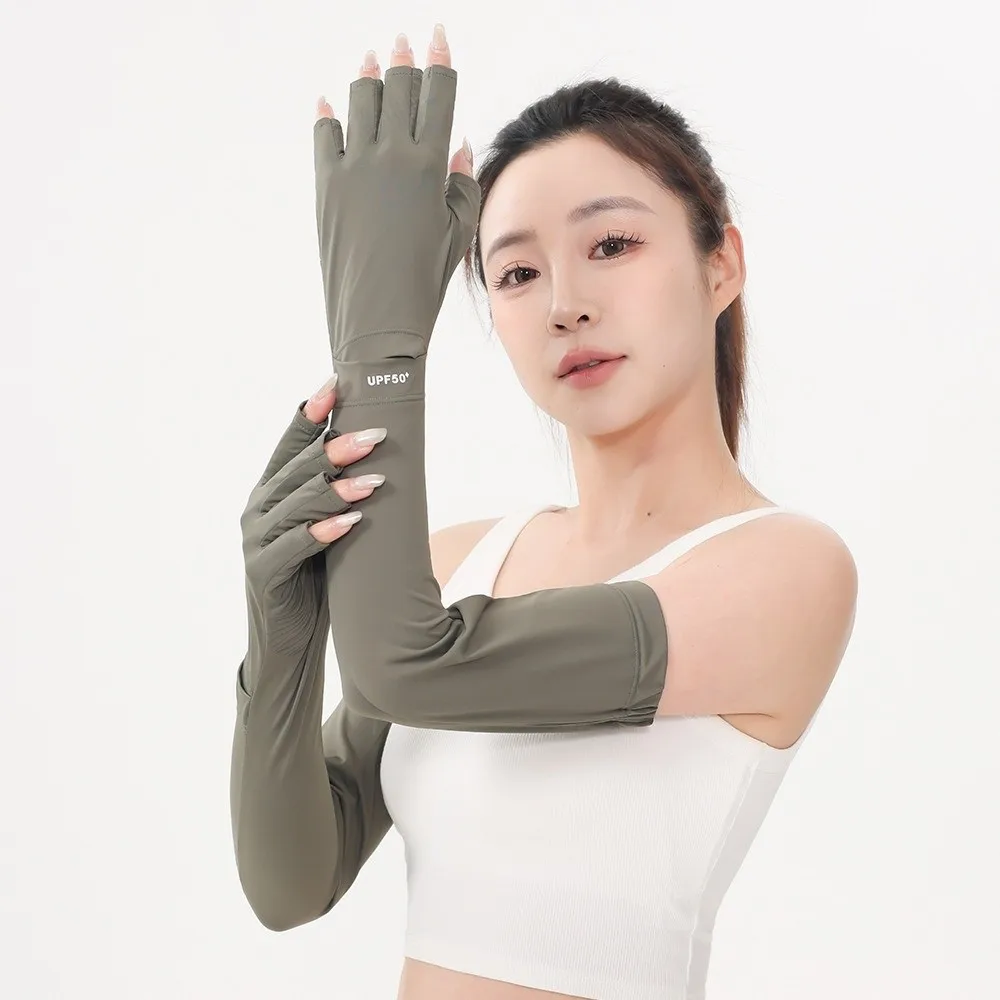 

Fashion Solid Color Long Sleeve Sun Protection Flip Ice Silk Arm Sleeve Cooling Quick-drying Sunscreen Sleeve Gloves Men