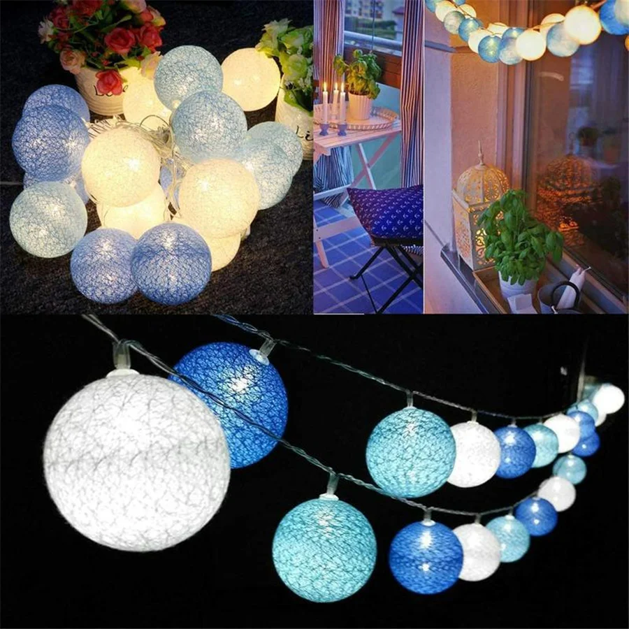 Guirnalda de luces navideñas con bolas de algodón de 6cm, funciona con USB/batería, 3M, 20 luces LED para fiesta, boda, dormitorio, decoración de guirnaldas