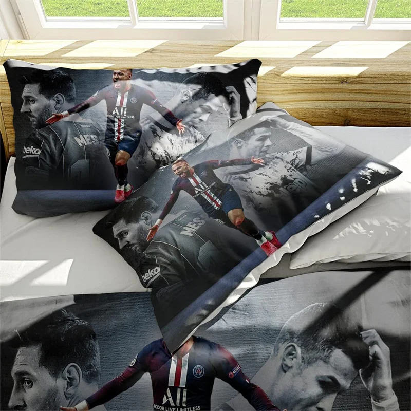 Imagem -05 - Conjunto de Cama la Liga Neymar Messi Cristiano Ronaldo Capa de Edredão Temática dos Desenhos Animados Material de Microfibra Respirável Pcs