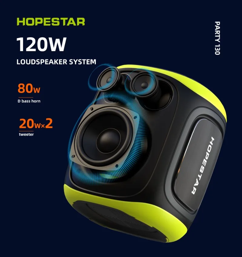 HOPESTAR Party130 Bluetooth Speaker Party Box 120W High Power Outdoor Wireless Subwoofer Portable Tws Audio with Microphone