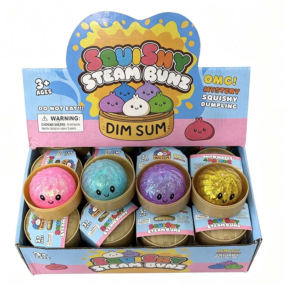 New Mini Glitter Dumpling Squishy with Box Dumplings Sensory Squeeze Toy for Stress Relief Random Color