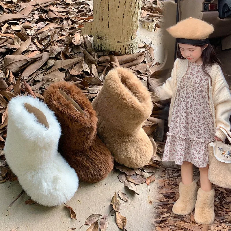 Girls Warm Plush Boots Soild Color Versatile Kids Short Boots Warm Non-slip 2026 Winter New Children Fashion Boots Trendy