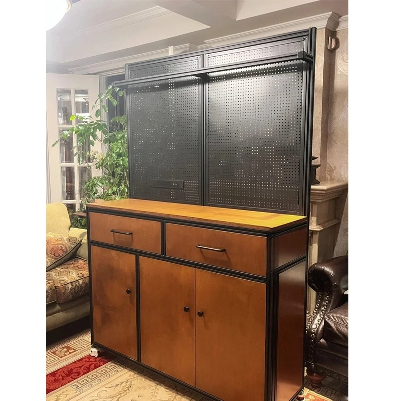 

Retro small apartment household living room coffee cabinet locker hole board multi-functional display cabinet