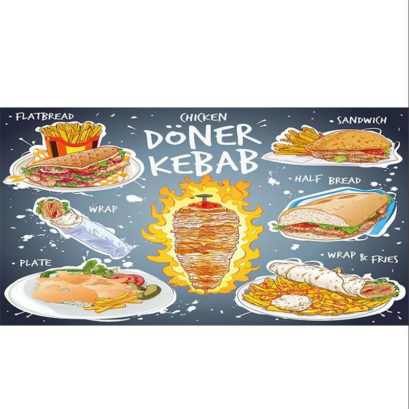 Custom American Fast Food Restaurant Background Wallpaper Chicken Doner Kebab Snack Bar Industrial Decor Wall Paper 3D Murals