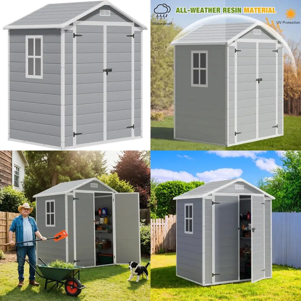 

Универсальный навес для хранения на открытом воздухе из смолы, 6x4 фута, с пол, идеально подходит для сада, заднего двора и инструментов для бассейна, светло-серый