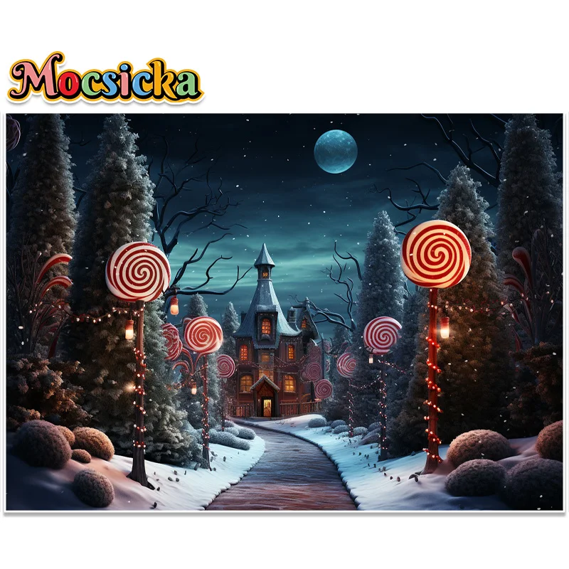 Christmas Cane Candy Walkway Backdrop Holiday Door Candy Striped Lollipop Professional Xmas Scenic Winter Photography Background