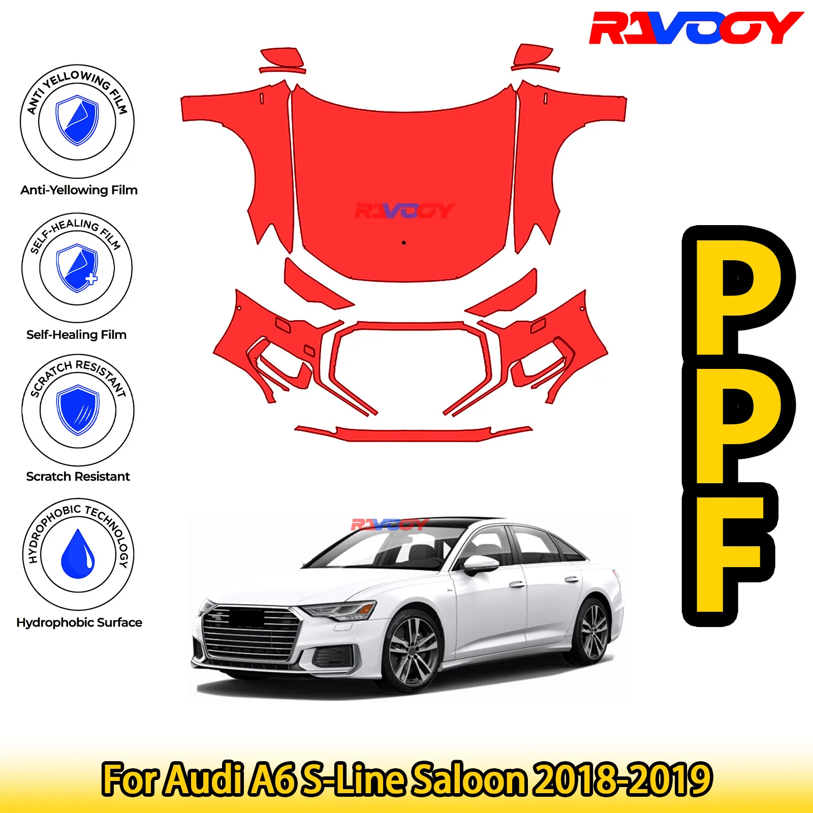 

Для Audi A6 S-Line Saloon 2018-2019 глянцевая матовая черная предварительно вырезанная передняя PPF комплект защитной пленки для краски