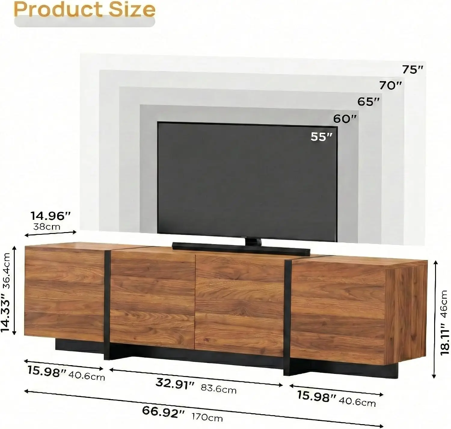 67 Inch Tv Stand Fits 70 Inch Mid Century Modern Wood Media Console 4 Storage Doors Entertainment Center Cabinet Sideboard Livin