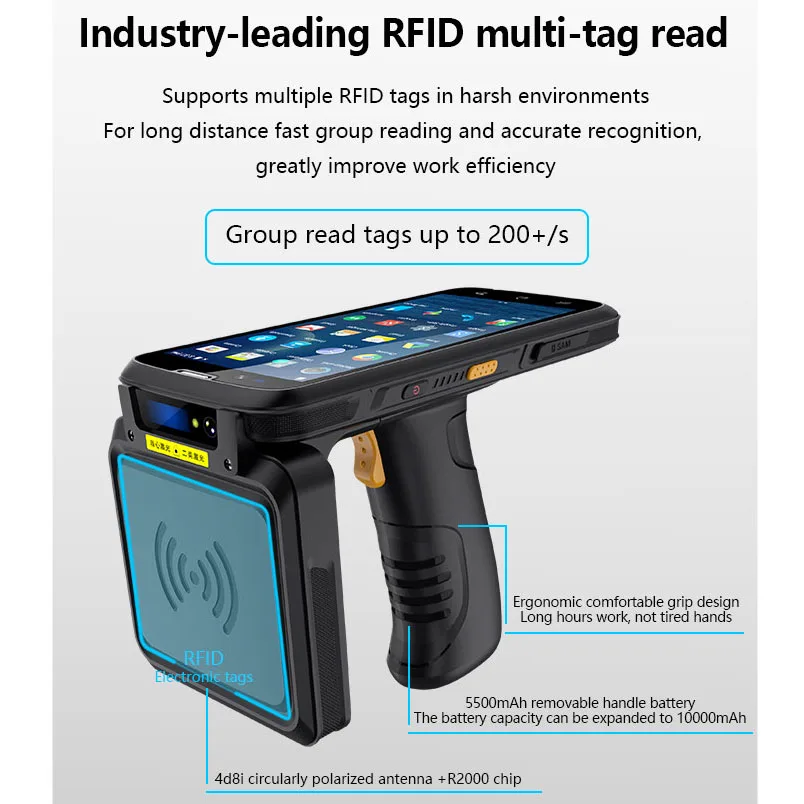 RUGLINE Android 12 Rugged 2D 1D Bar-Code Scanner MTK Octa core 3G+32G 4G Lte WiFi Data Collector Handheld UHF R2000 RFID Reader