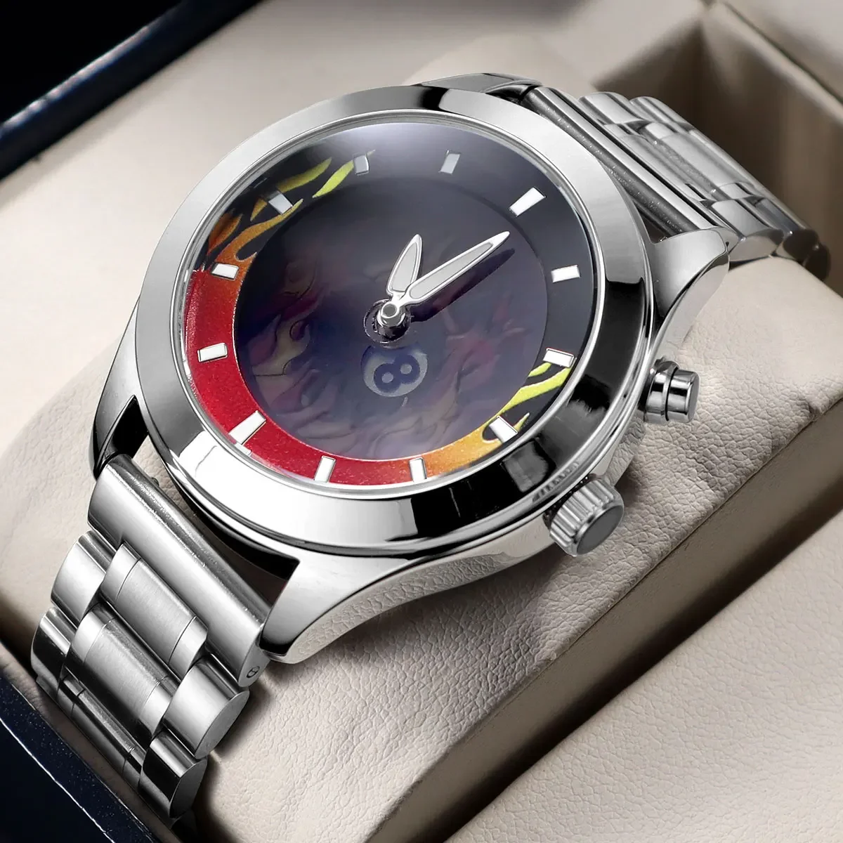 

Мужские кварцевые часы Millennium в стиле ретро с уникальным анимированным дисплеем пламени, модные футуристические наручные часы с ремешком из нержавеющей стали