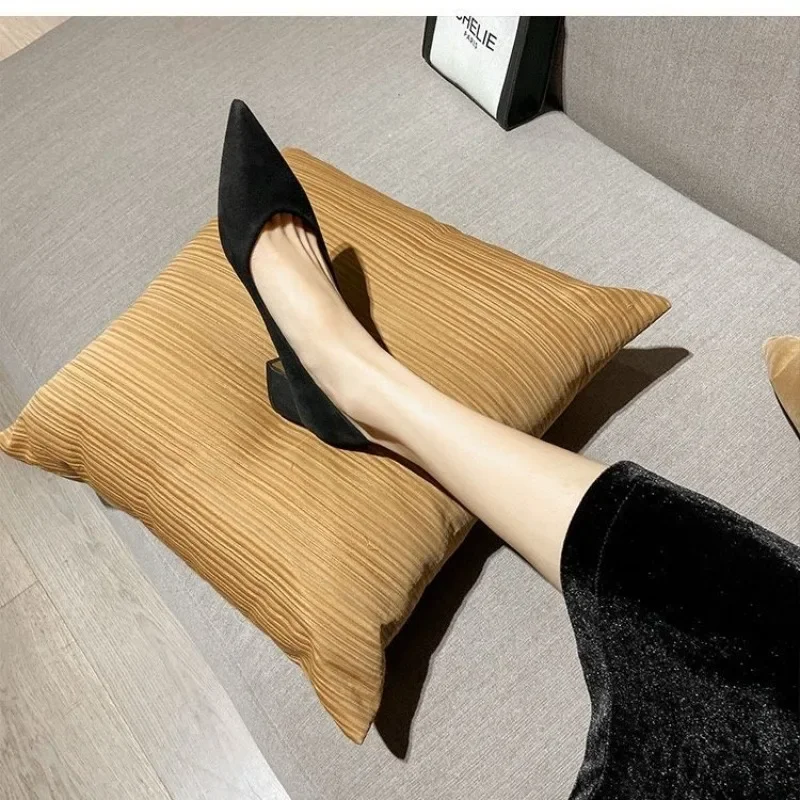 Buty ze szpiczastym noskiem dla kobiet Najnowsze buty na obcasie blokowym Chunky Heels Woman Pumps Koreański styl Promocja Gorąca oferta Wysokiej