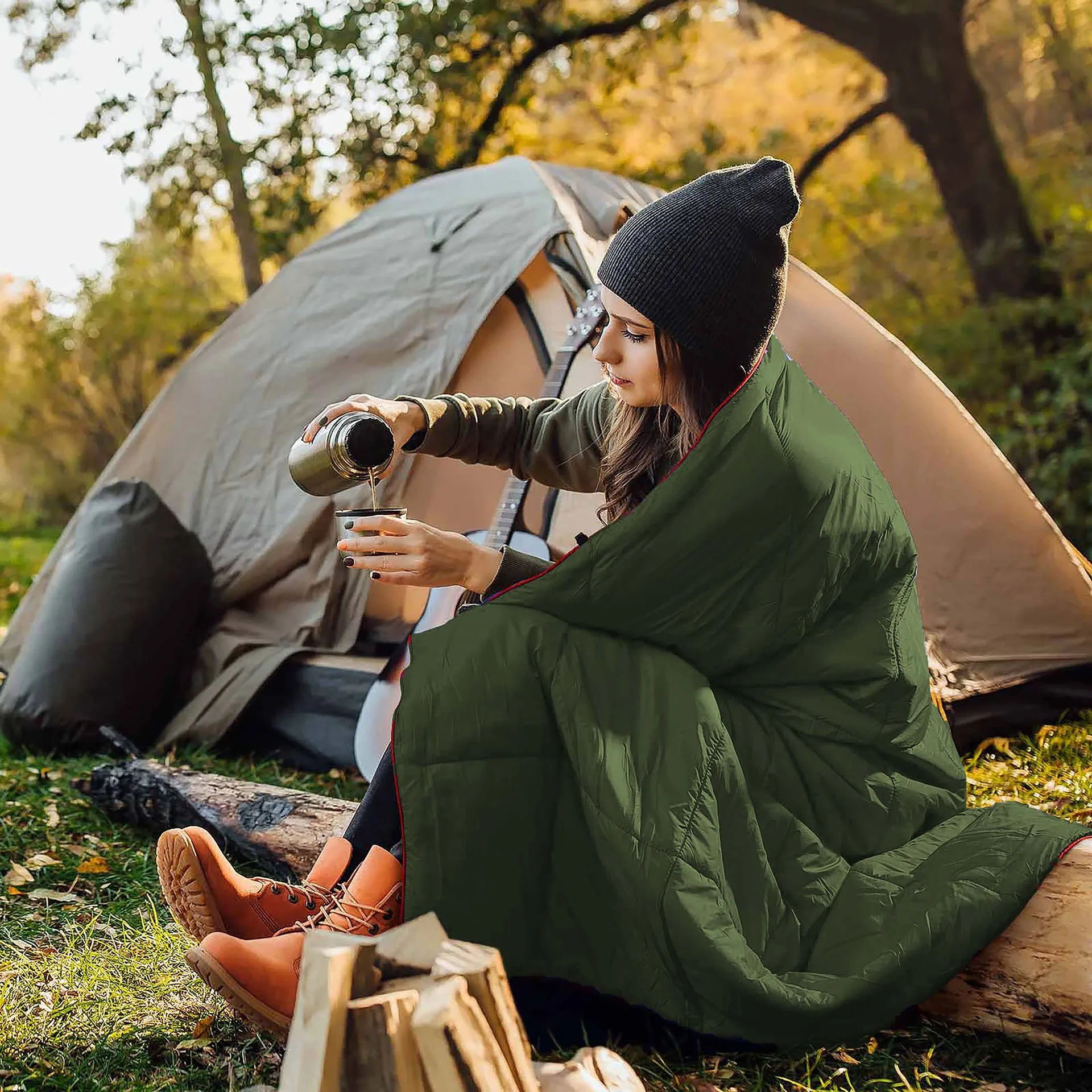 New Square Down Camping Blanket - Puffy, Packable, Lightweight and Warm | Ideal for Outdoors, Travel, Stadium, Festivals, Beach