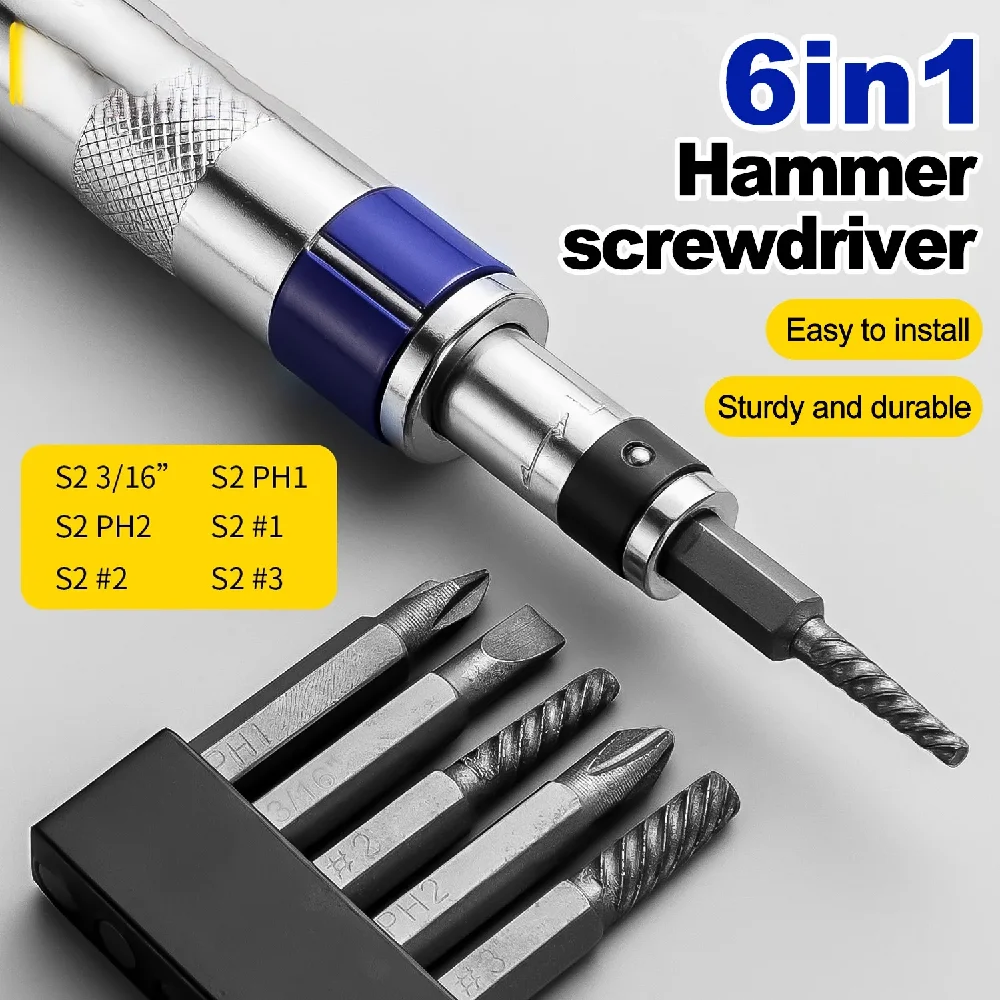 

6in1 Screwdriver Set 1/4-inch Impact Drive Rusted Stuck Broken Fasteners Remover with Complete Specifications