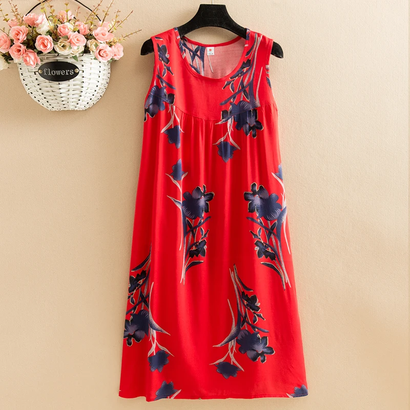 New Casual Fashion 2024 Summer Dresses For Women Print Dress O-neck Sleeveless Vintage Women Clothing