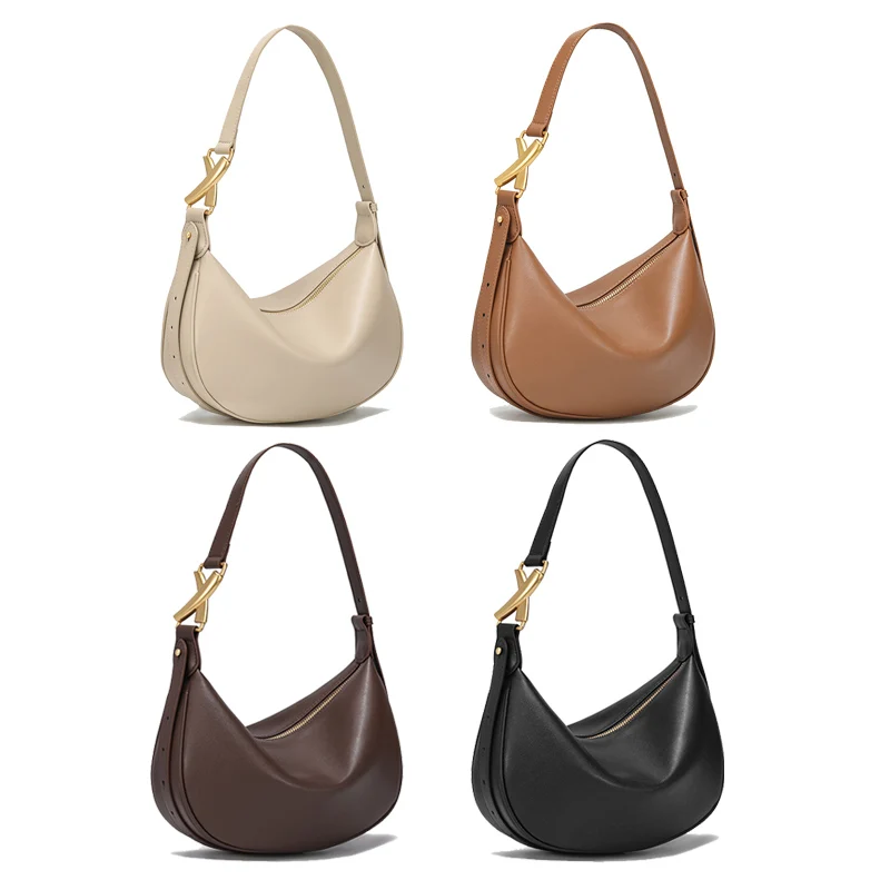 

Women Retro Cowhide Crossbody Bag Ladies Fashion Hobos Cow Split Leather Shoulder Bags Female Casual Half Moon Purse Handbags