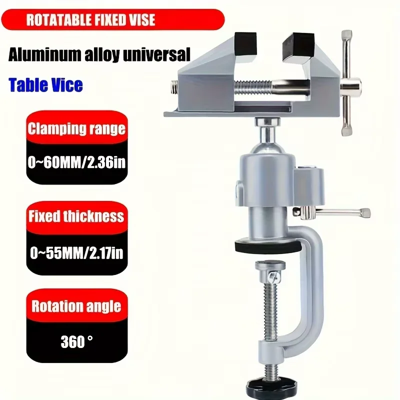 1 Set No Assembly Needed 360 Rotating Aluminum Alloy Bench Vise Clip-On Mini Table Clamp for Drilling Woodworking Jewelry