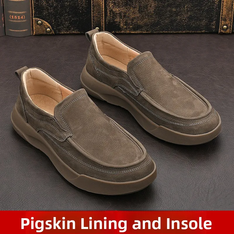 

Casual Leather Shoes Men's Top Layer Cowhide Breathable Slip-On Thick Bottom Lazy Shoes Soft Bottom Fashionable Retro Men's S...