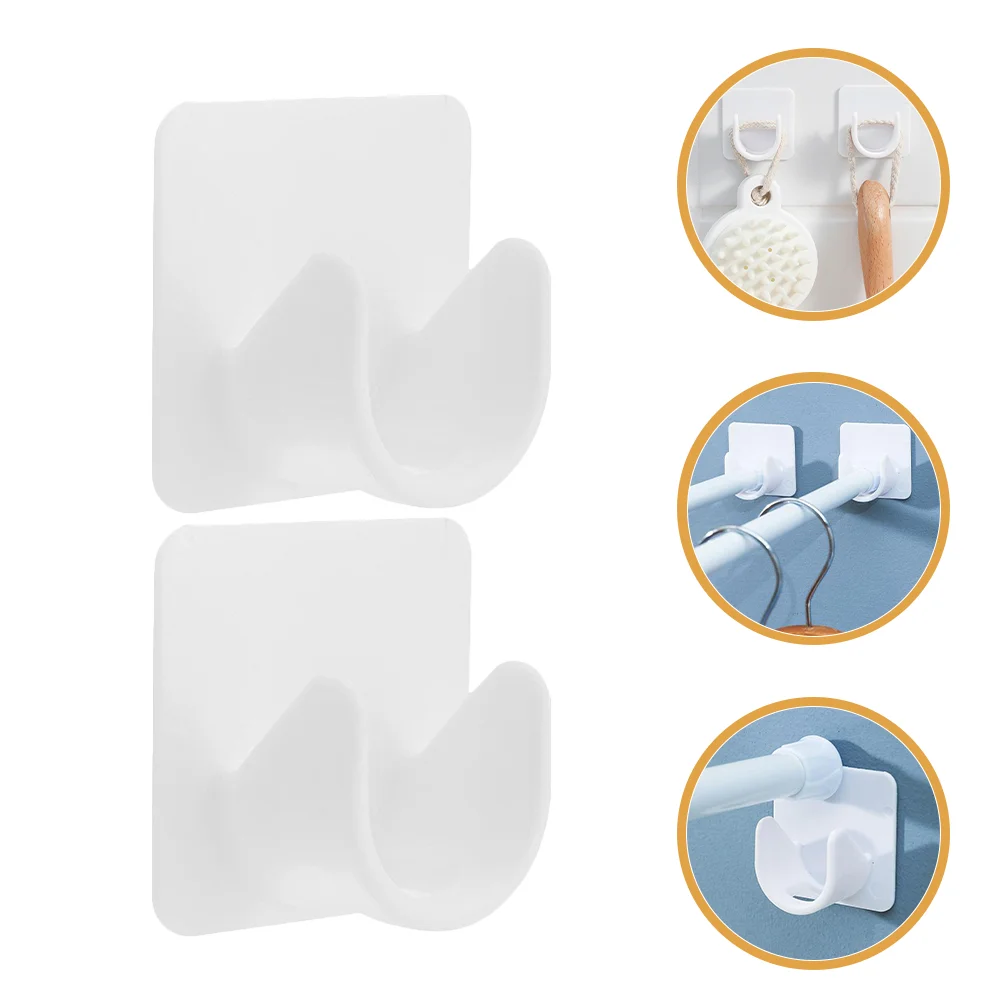 

2 Pcs Rod Holder Without Drilling Holes Towel Hooks Curtain Holders for Wall Self Adhesive Window Tension Wall-mounted Support