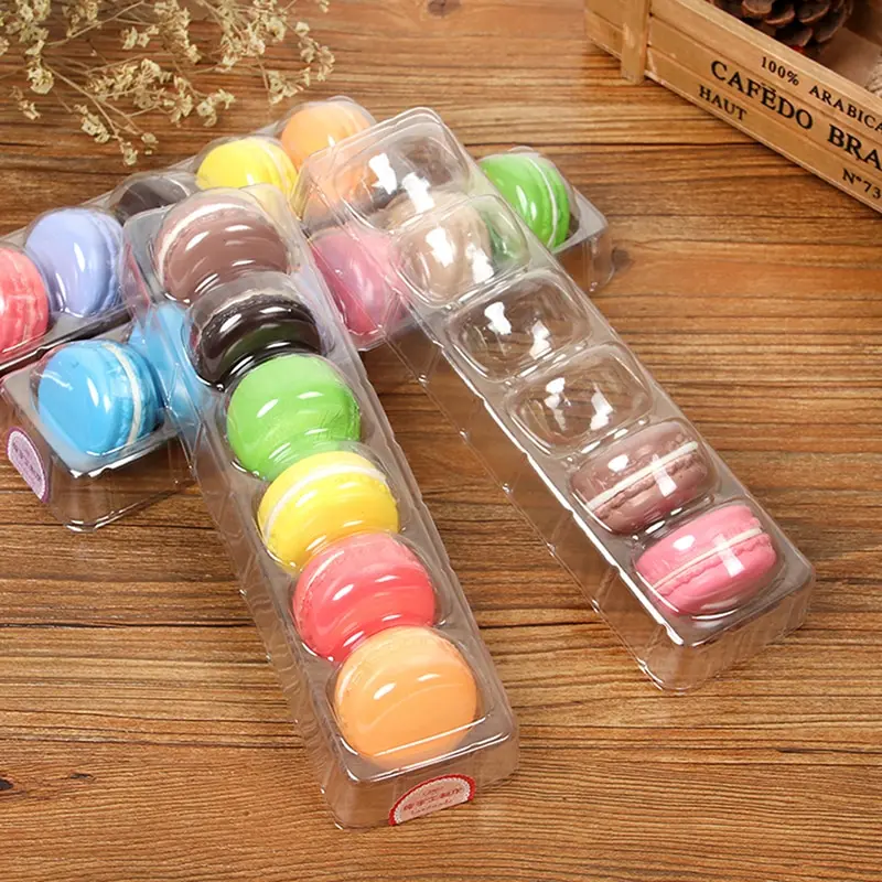 5PCS Macaron Box Transparent PET Dessert Pastry Packaging Boxes Cake Display Decoration Holds 6 Macarons Party Supplies Only Box