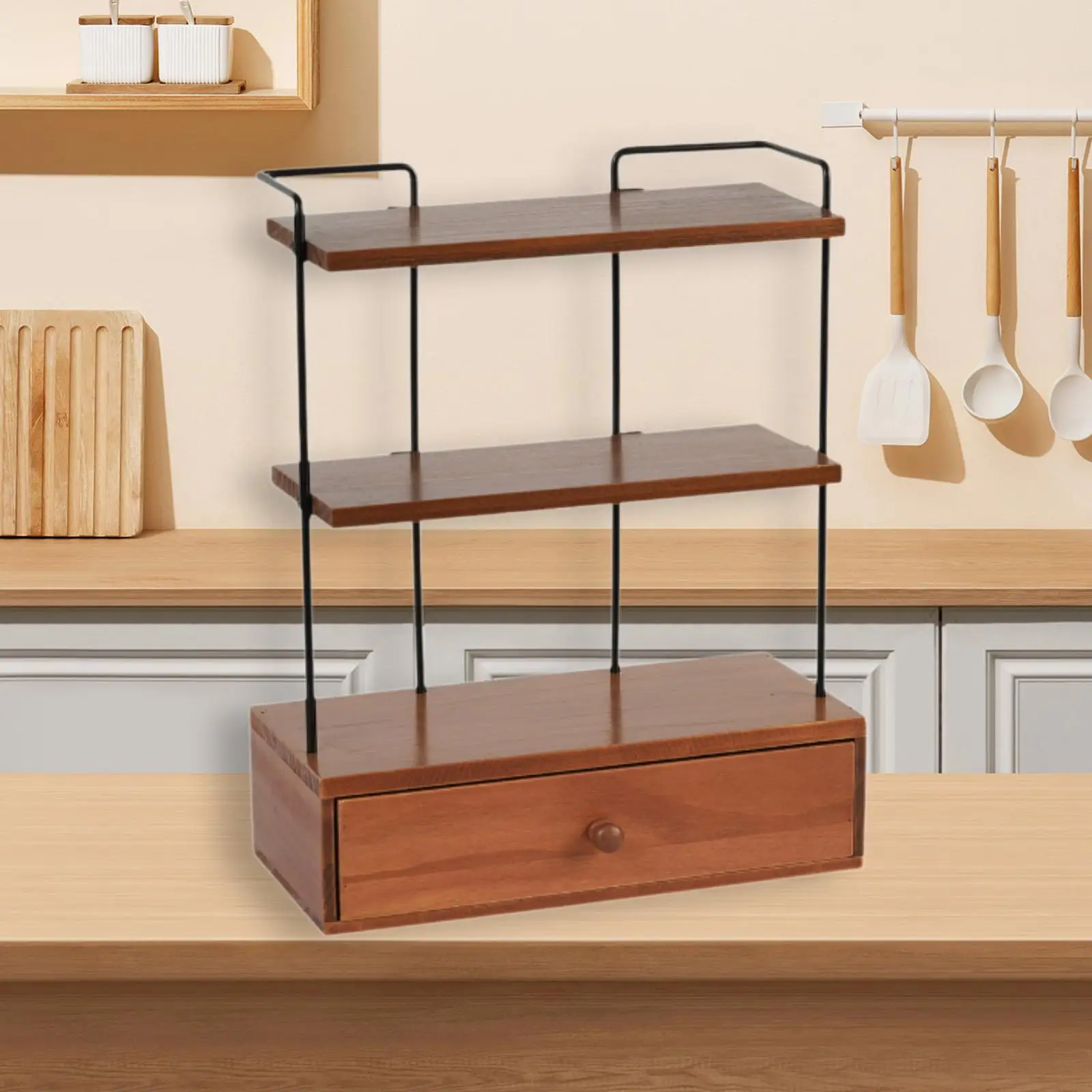 

Coffee Bar Organizer Kitchen Counter Shelf for Tampers Coffee Beans Tea Bags