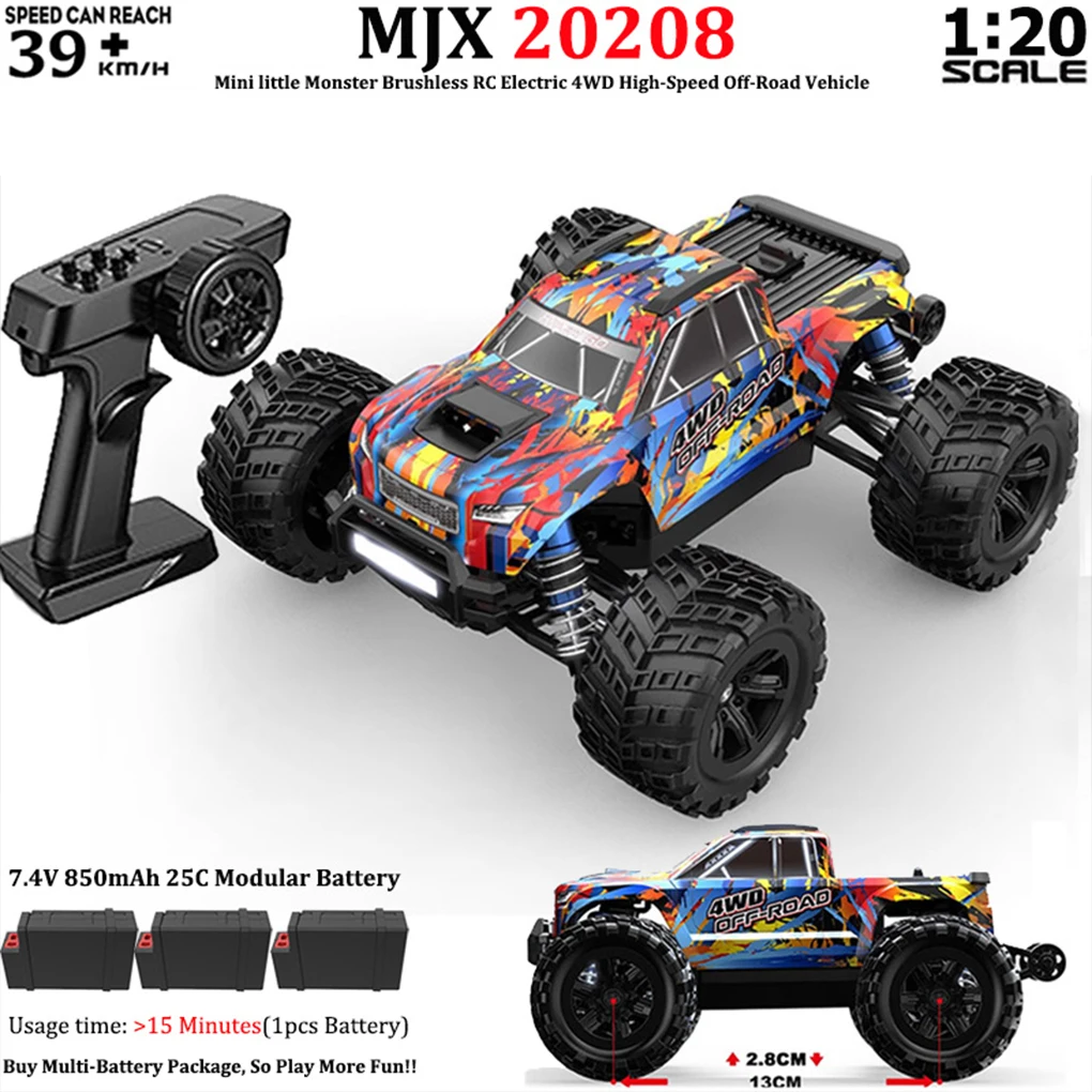 1/20 mjx hyper go 20208 monster truck 4wd 39 km/h sem escova simulação de alta velocidade grande pneu escalada off-road rc carro brinquedos presente