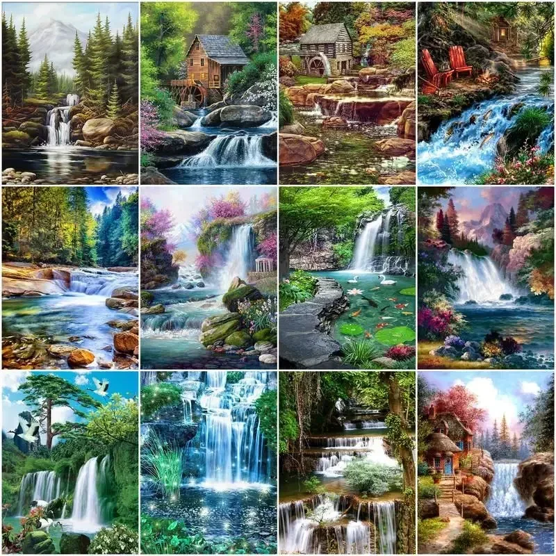 

613757 Diy Pictures By Number Kits Waterfall For Adult Landscape Handpainted Paintings Art Drawing On Canvas Gift