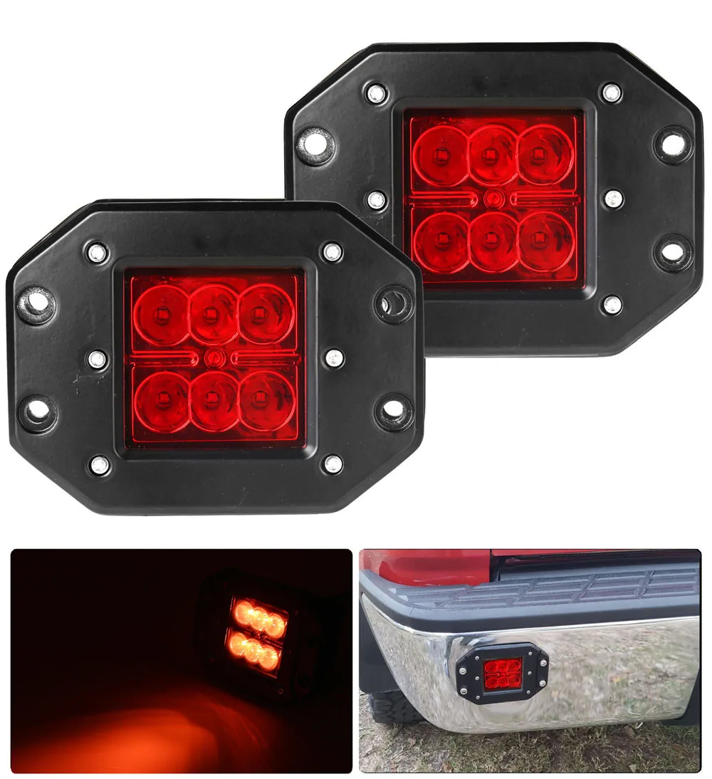 18W Flush Mount LED Light Pods Red/White/Yellow Offroad Driving Work Light for SUV UTV 4WD ATV Truck Pick-up Car