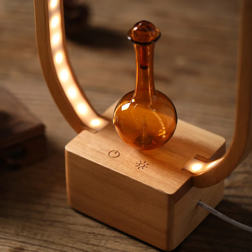 Essential ก้านปักน้ำมันหอมระเหย Nebulizer Diffuser ไม้และแก้วน้ำมันหอมระเหย Diffuser LED ไฟสำหรับบ้านสำนักงานน้ำหอมห้องพัก