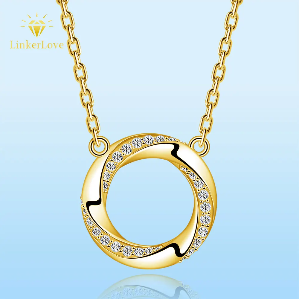 

LinkerLove Moissanite Infinite Loop Pendant Necklace for Women 925 Sterling Silver Gold Plated Trendy Jewelry Wedding Party Gift