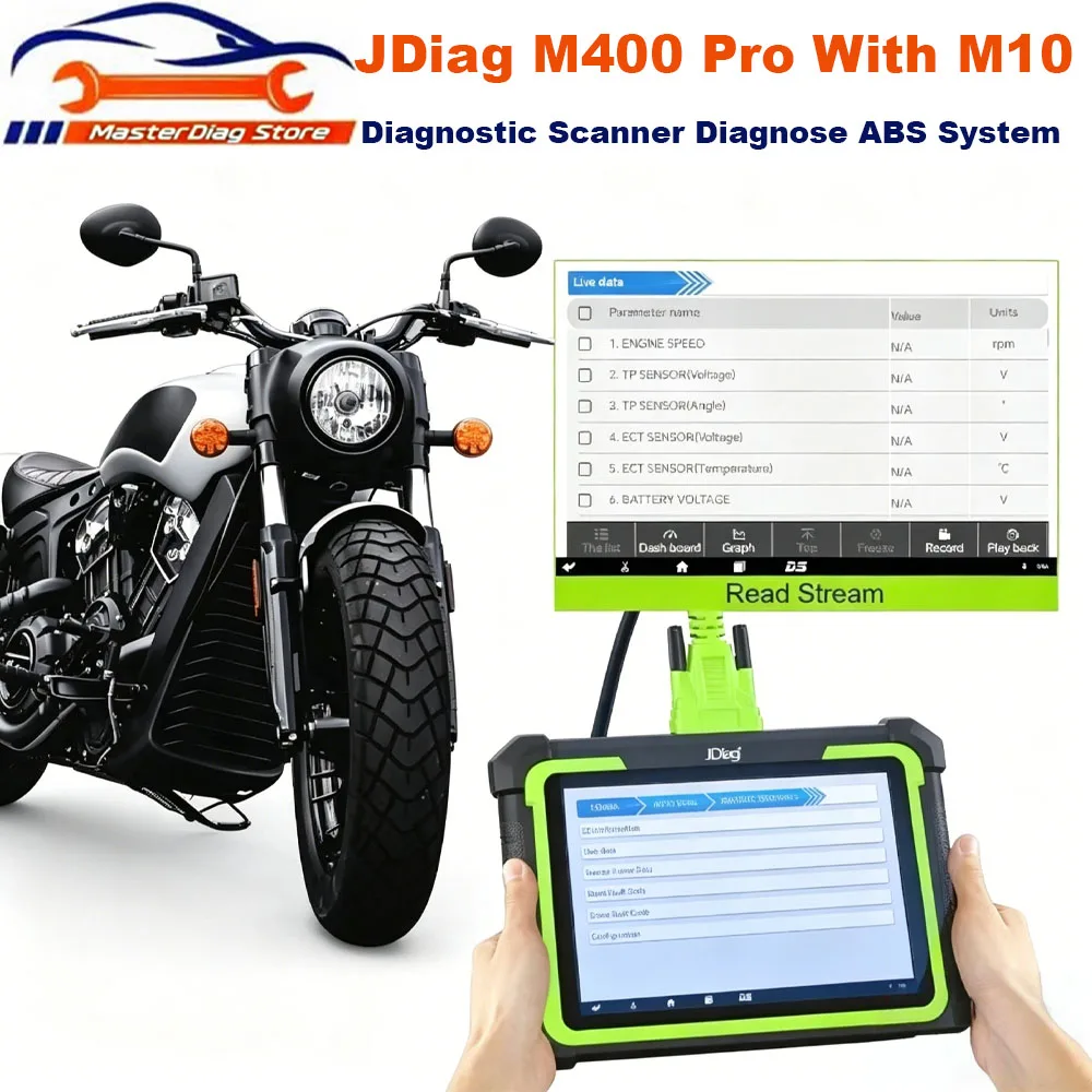 JDiag M400 Pro With M10 Motorcycle Diagnostic Scan Tool:ABS System, EFI Code Reader, Repair Tool for Injection B