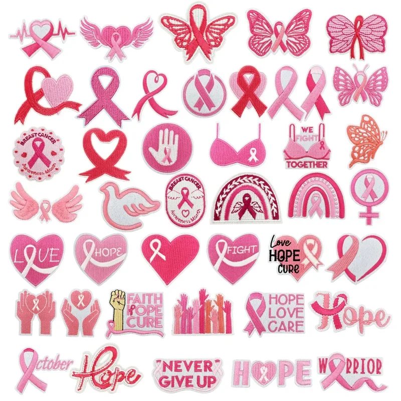 Ironing Patch Heart Fans with Cloth Caring for Women's Health Breast Prevention Charity Event Badge Iron on Patches