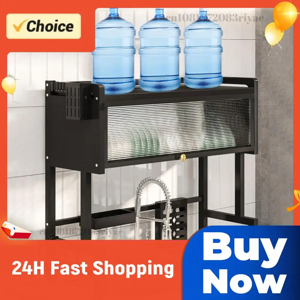 

Многофункциональная стальная кухонная полка для хранения, подставка для посуды, большая сушилка для посуды над раковиной с крышкой