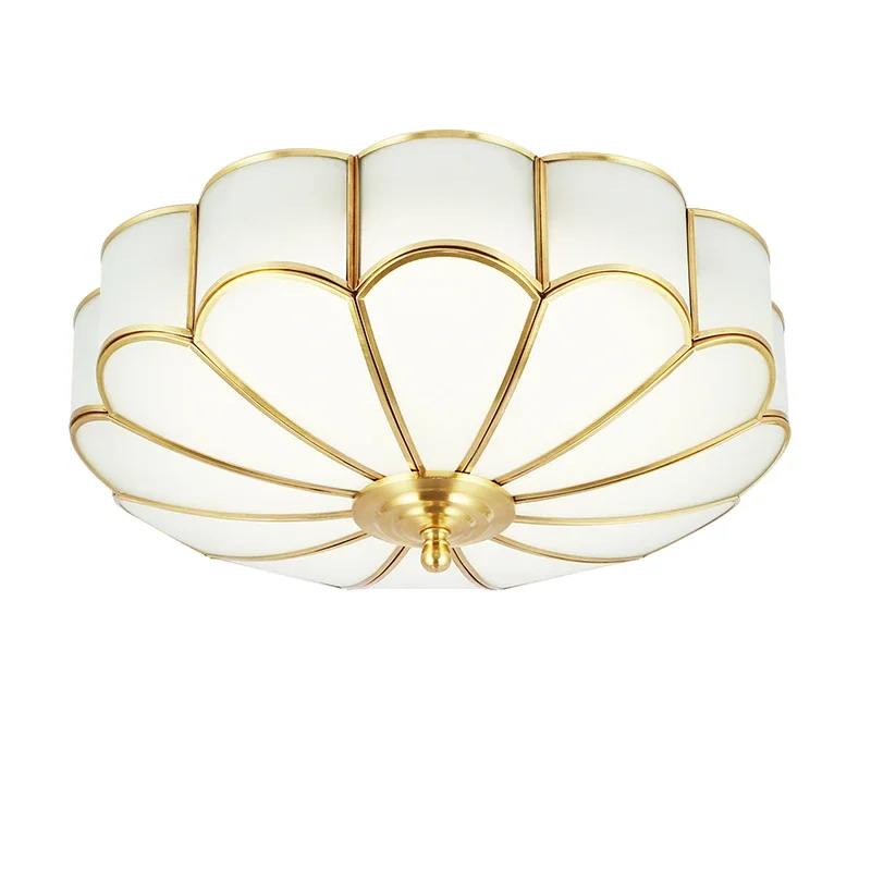 

American Copper Body Ceiling Light Glass Lampshade Store Luxury Foyer Bedroom Kitchen Restaurant Decoration LED Lighting Fixture