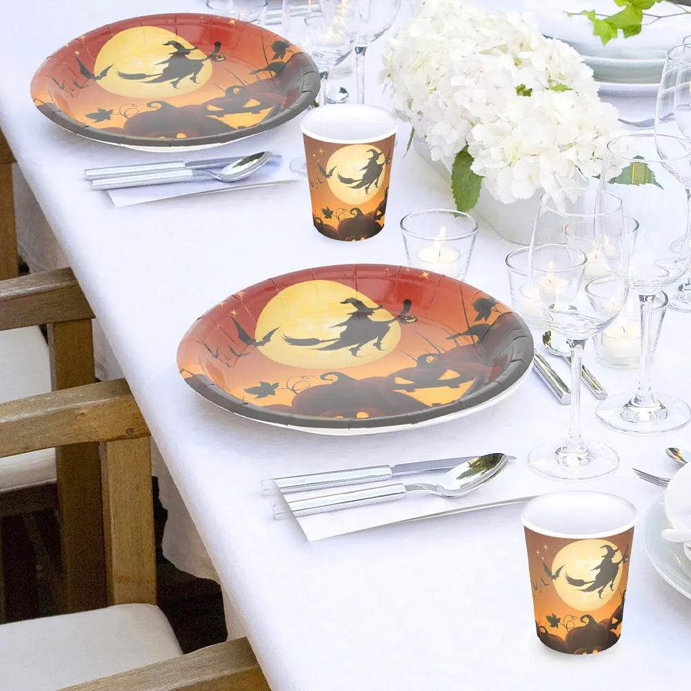 50Pcs Halloween Disposable Paper Cups Witch Design Party Cups One-Time Use Camping Party Supplies Tableware Paper Cup