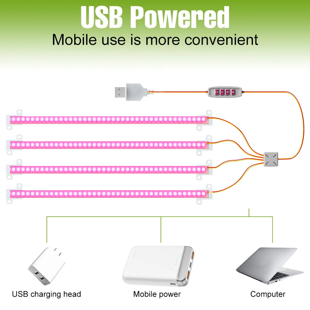 Tira de luces LED USB de 5V, espectro completo, flores de interior, lámpara de cultivo de plantas en maceta, regulable con función de encendido/apagado automático de sincronización