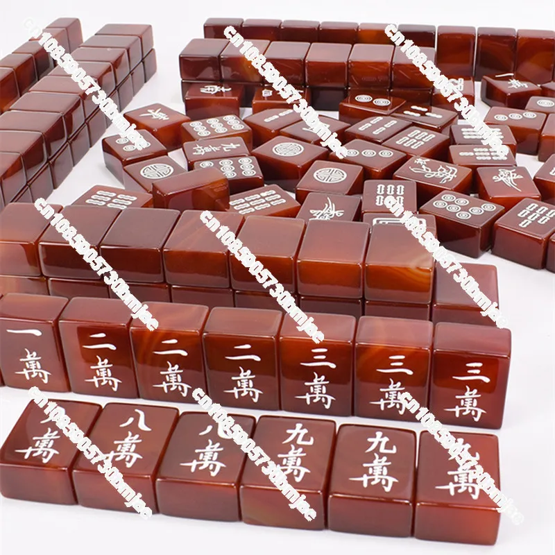 

Mahjong Tiles custom set Brazil Agate 25mm Custom Travel Set box Christmas game leather red Agate gift box