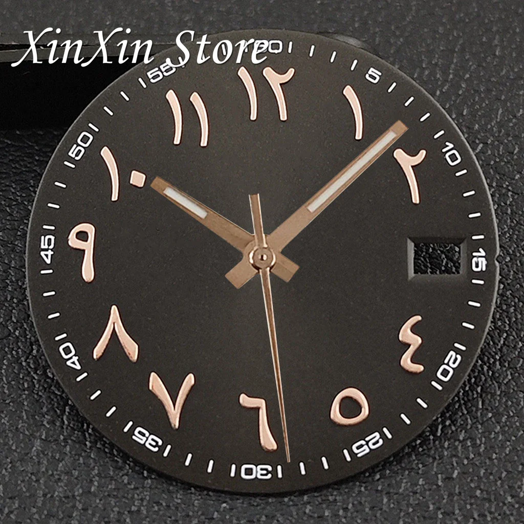 Pink Colour Arabic NH35 28.5MM Sunburst Watch Dial Arabic Numeral Watch Faces With NH35 Watch Hands For NH35 NH36 4R 7S Movement image 3
