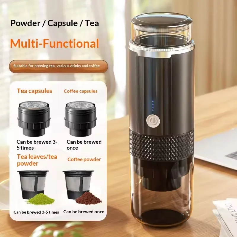 

Mini Compact Wireless Electric KCUP Pod Coffee Maker with Auto-Stop Portable for Car, Outdoor Use - Single Serve Coffee Machine