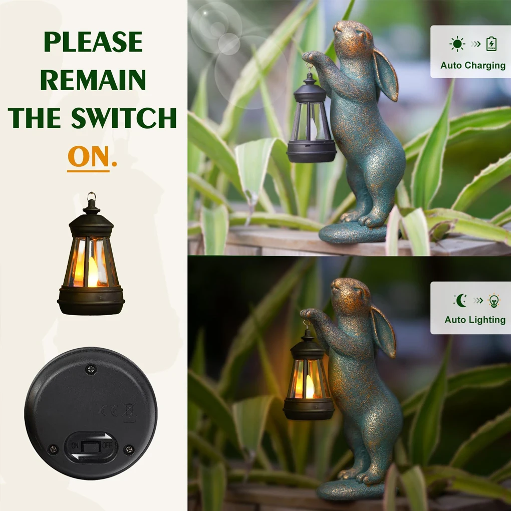 Rabbit  Solar-Powered Lantern Lights Garden Statues Rabbit with Solar Lantern Outdoor Bunny Figurines Decorations for Patio Yard