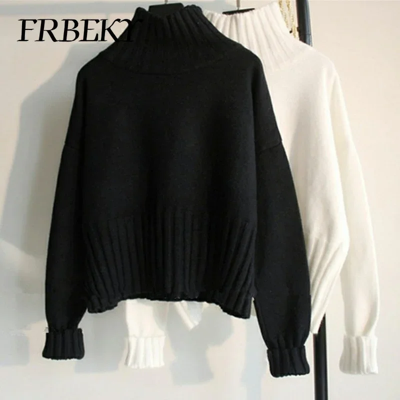 Maglione da donna New Lazy Wind maglione Pullover collo alto tinta unita maglia Bottoming Shirt maglione oversize moda coreana