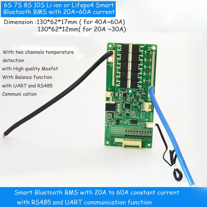 6S 7S 8s 10S li ion smart Bluetooth BMS with 20A to 60A constant current for 24V 36V lithium ion battery pack