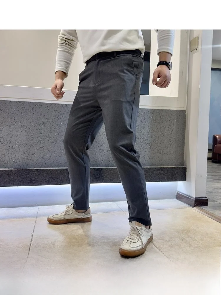 

Busin Casual Men's Lycra Silk Pants High-End Adstrative New Spring Summer Products Straight Leg Long Trousers