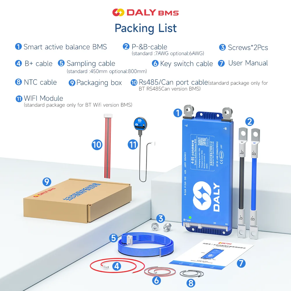 Daly Smart 100 Balance 40A-200A 4S 8S 16S 20S BMS Lifepo4 Li-Ion Active Balance BMS BT UART jk 150A 200A 100A 60A 40A bms