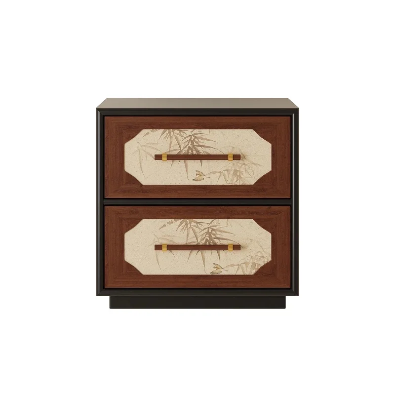 

Medieval bamboo leaf solid wood bedside table designer small apartment household bedroom texture bedside table storage cabinet