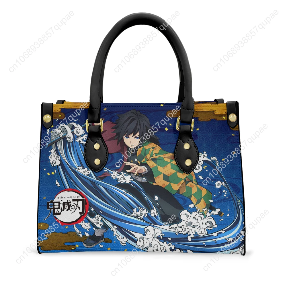 

Japan Anime Cartoon Giyu Tomioka Water Hashira Tote Bag Purse Text Image PU Leather Handbag Business Shopping Gift Bags