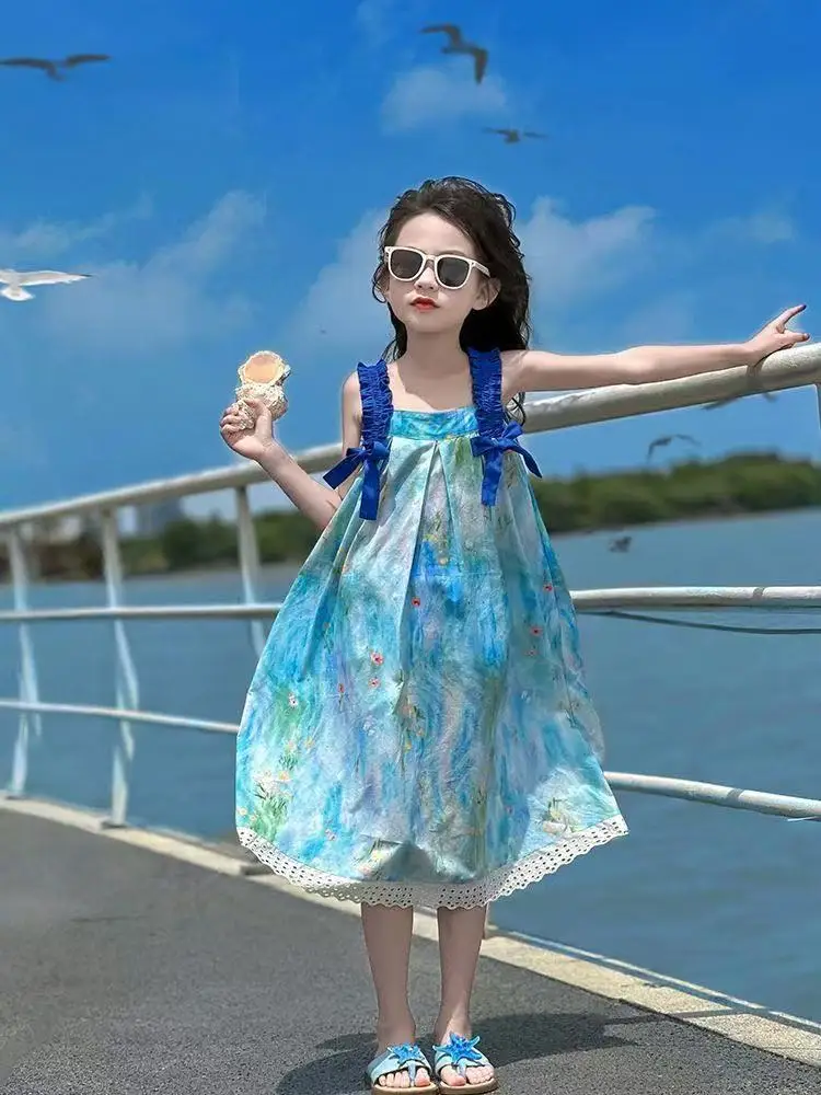 

Girls' Dress 2026 Summer New Fashionable Strap Dress Children's Princess Dress Resort Style Beach Dress
