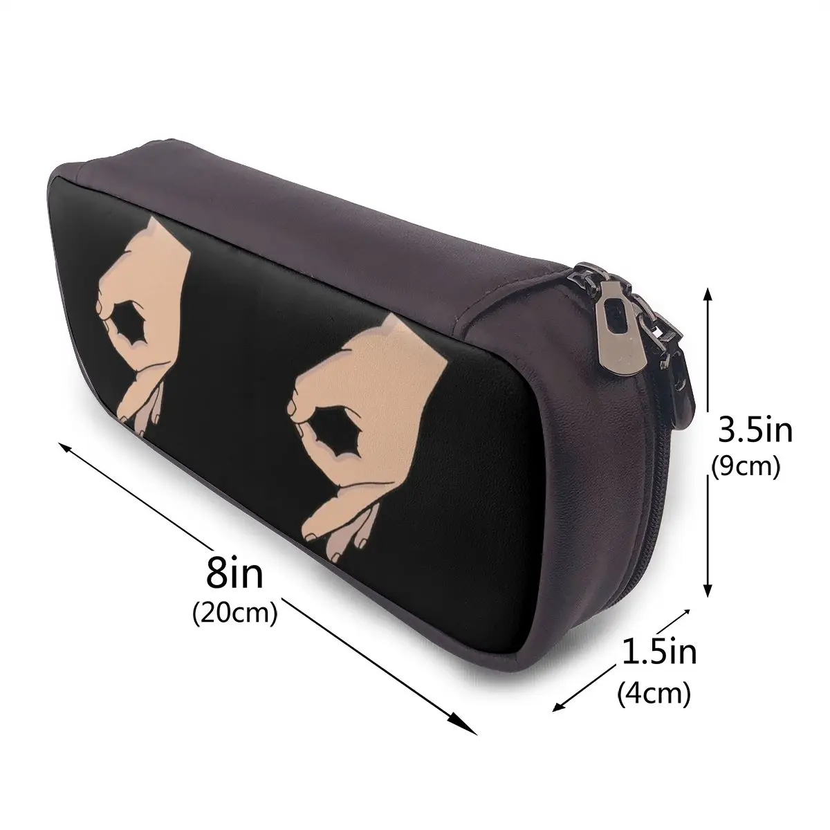 Circle Game Hand Gotcha Meme Made You Look Leather Pencil Case for School Pen Box Pencil Bag Stationery Supplies Pen Holder Bag