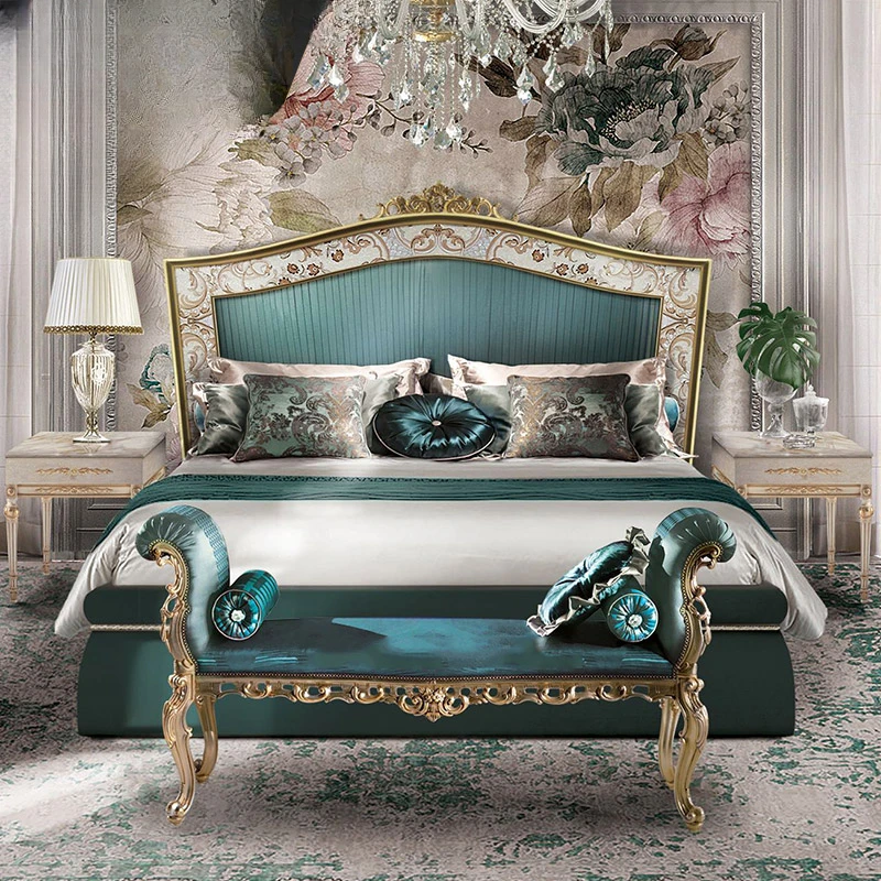 

European luxury shell mosaic art parquet double bed French palace large villa custom furniture