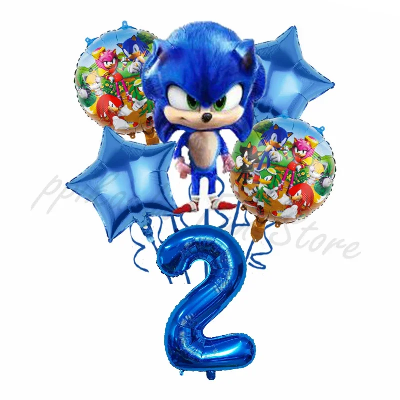 Set Balon Digital Bertema Sonic Biru yang Laris Manis, Dekorasi Ulang Tahun, Balon yang Disukai Anak-Anak, Hadiah untuk Anak-Anak